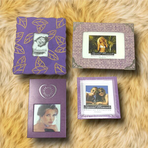 Vintage Lot 4 x NEW 1990's Mini Photo Frames Sealed Purple Metal Acrylic Rattan